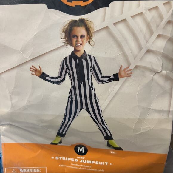 Striped Jumpsuit Kid's Unisex Halloween Costume 8, Medium Beetlejuice - Picture 2 of 3